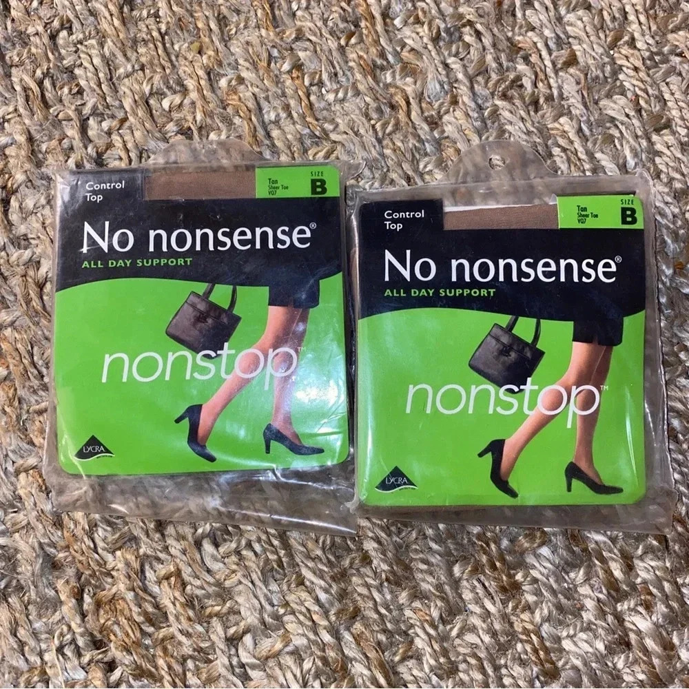 Lot of 2 No Nonsense Nonstop Control Top Tan Sheer Toe VQ7 Pantyhose Size B